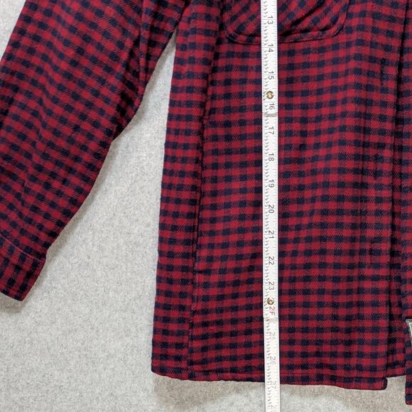 Eddie Bauer Women’s Hooded Flannel Shirt M Red Black Plaid Button Up Outdoor - Picture 10 of 12